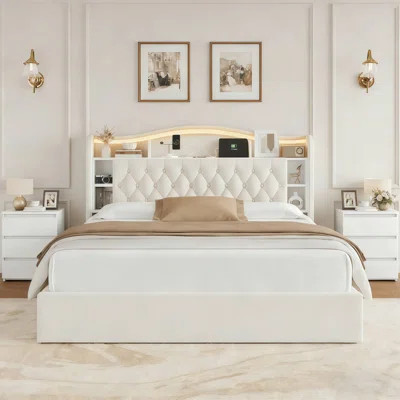 3-Piece Bedroom Sets, Velvet Upholstered Bed With LED Headboard, 2 Nightstands | Wayfair North America
