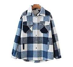 Amazon.com: Uaneo Womens Casual Plaid Wool Blend Button Down Long Sleeve Shirt Jacket Shackets（... | Amazon (US)