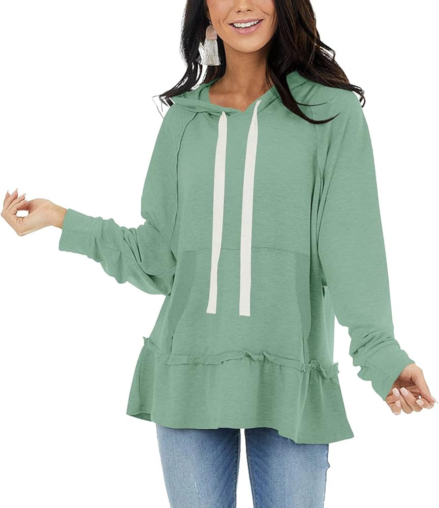 For G and PL Women's Long Sleeve Ruffled Peplum Pullover Hoodie with Pocket | Amazon (US)