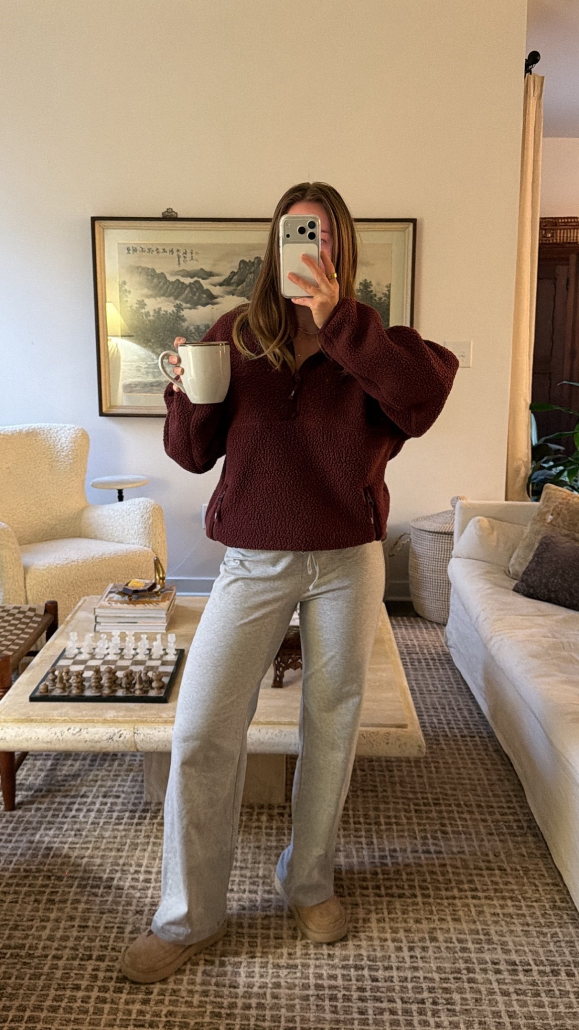 11/19/25 Keeping it comfy this morning in two pieces I reach for constantly — my favorite Aritzia lounge pants paired with the Aritzia fleece quarter zip. The comfiest combo for slow mornings at home, coffee runs, or getting work done in a cozy outfit.

#LTKmorningroutine #LTKHoliday #LTKootd