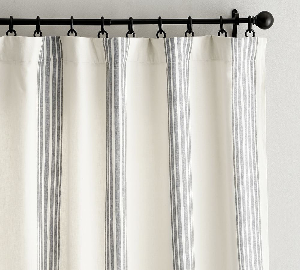 Riviera Striped Linen/Cotton Curtain, 50 x 96&amp;quot;, Charcoal | Pottery Barn (US)