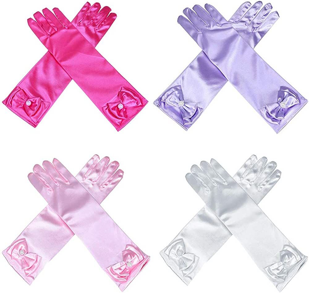 AUHOKY 4 Pairs Little Girls Long Princess Costume Formal Bows Glove, Age 3-8 | Amazon (US)