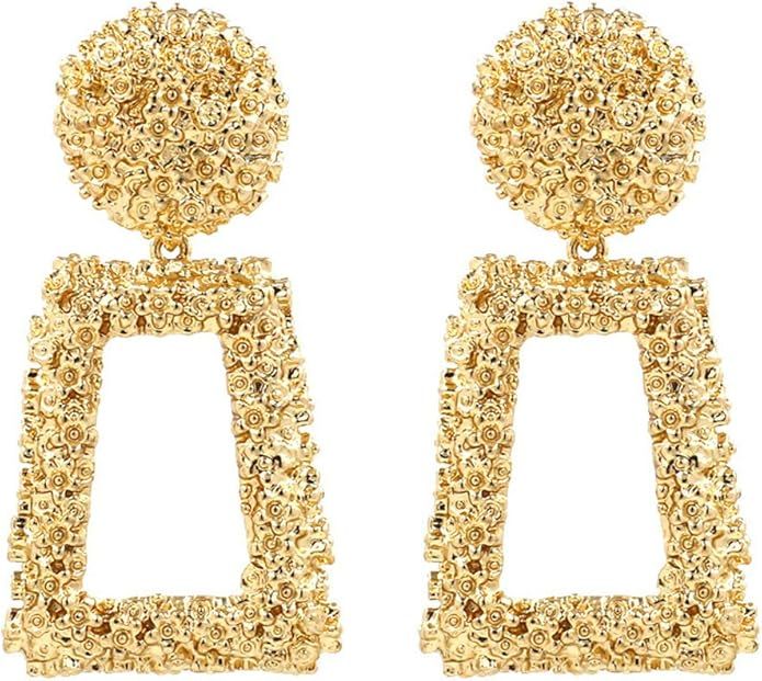ATIMIGO Statement Drop Earrings Large Metal Geometric Dangle Earrings Silver/Gold for Women Girls | Amazon (US)
