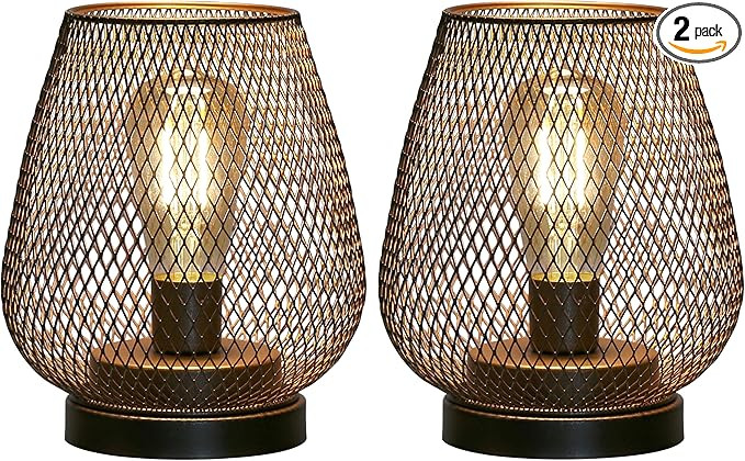 JHY DESIGN Set of 2 Metal Cage LED Lantern Battery Powered Cordless Accent Light with LED Great f... | Amazon (US)