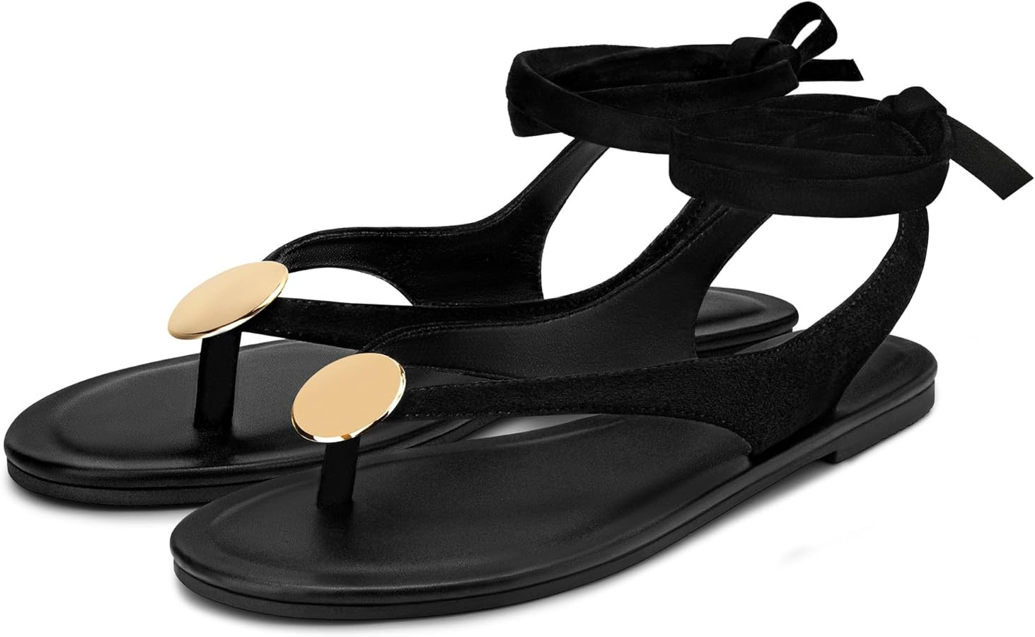 Carcuume Women's Suede Flat Sandals with Metallic Accents Adjustable Strappy Flip Flops for Beach... | Amazon (US)