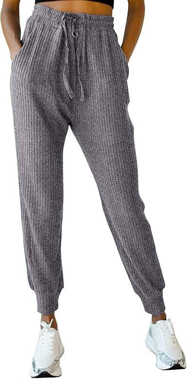 MIROL Women's Active Drawstring Joggers Pants Elastic Waist Waffle Knit Trousers Athletic Solid C... | Amazon (US)