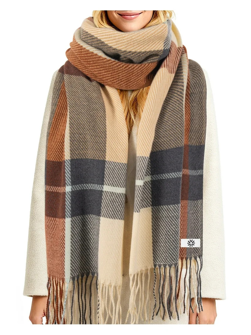 REDESS Womens Scarf,Unisex Winter Long Tassel Plaid Scarves,Plaid Beige - Walmart.com | Walmart (US)