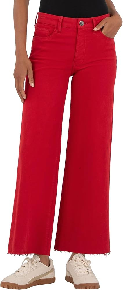 Allimy Women's High Waisted Straight Ankle Wide Leg Ripped Jeans Frayed Hem Stretchy Capri Denim ... | Amazon (US)