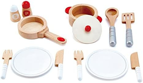 Hape Cook & Serve Set | 13 Piece Wooden Pretend Play Cooking Set with Accessories | Amazon (US)