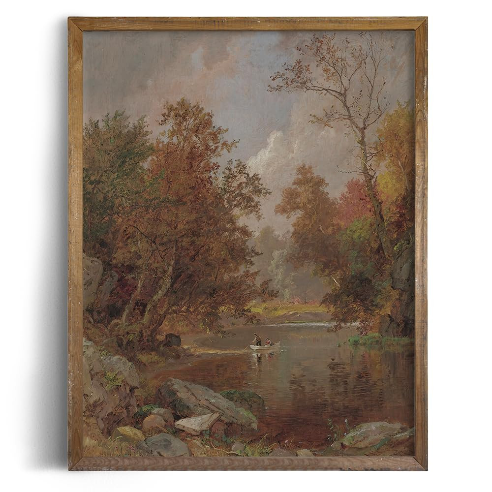 Rustic Farmhouse Wall Art Decor - Autumn Forest Birch Lake Tree - 11x14" - Boho Art Deco Landscap... | Amazon (US)