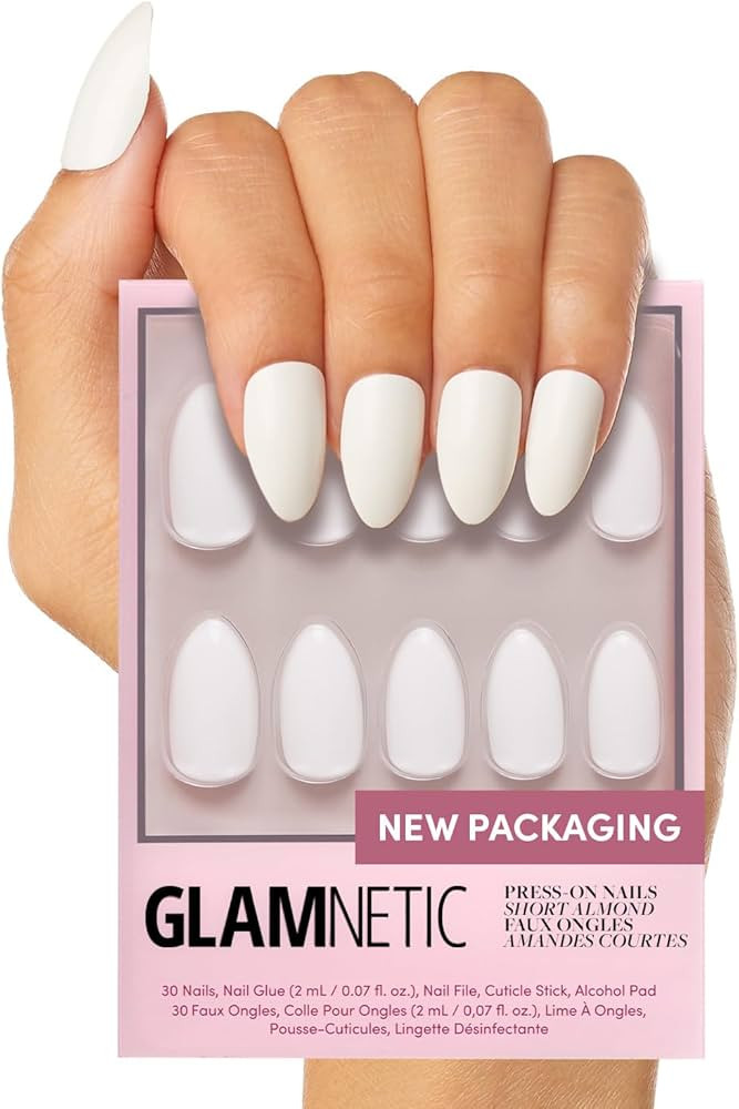 Glamnetic Press On Nails - Angel | Opaque White Short Almond Nails, Reusable | 12 Sizes - 24 Nail... | Amazon (US)