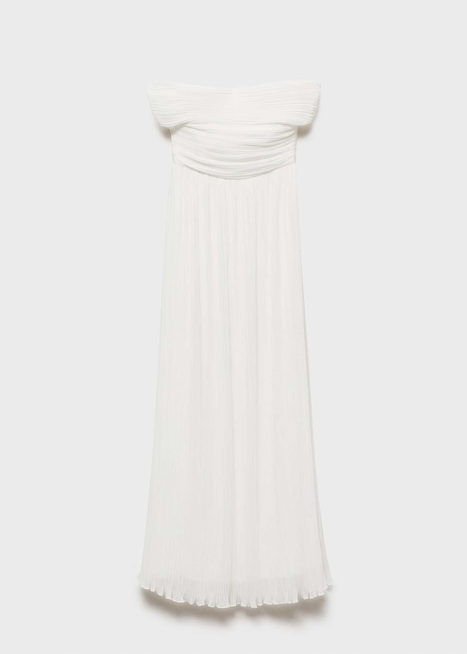 Off-the-shoulder pleated dress - Women | MANGO United Kingdom | MANGO (UK)