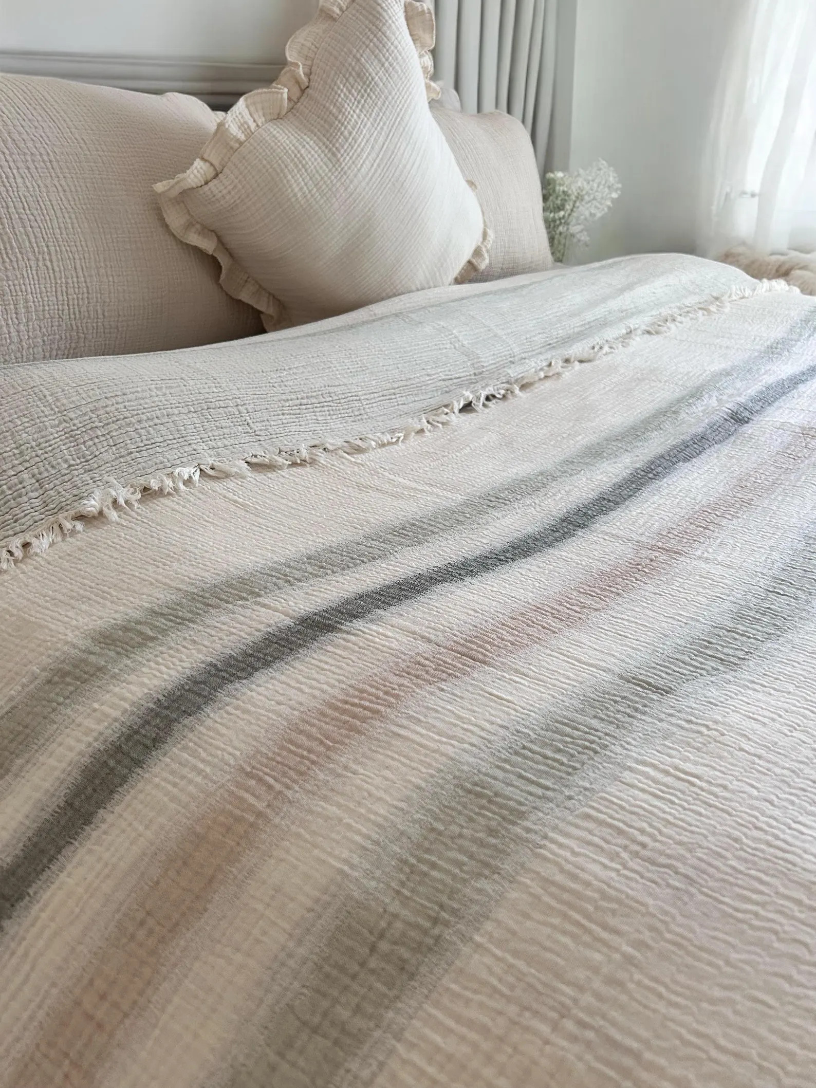 Boho Striped Muslin Blanket: 4-layer Cotton Bed Throw - King/queen Size - Etsy | Etsy (Global)