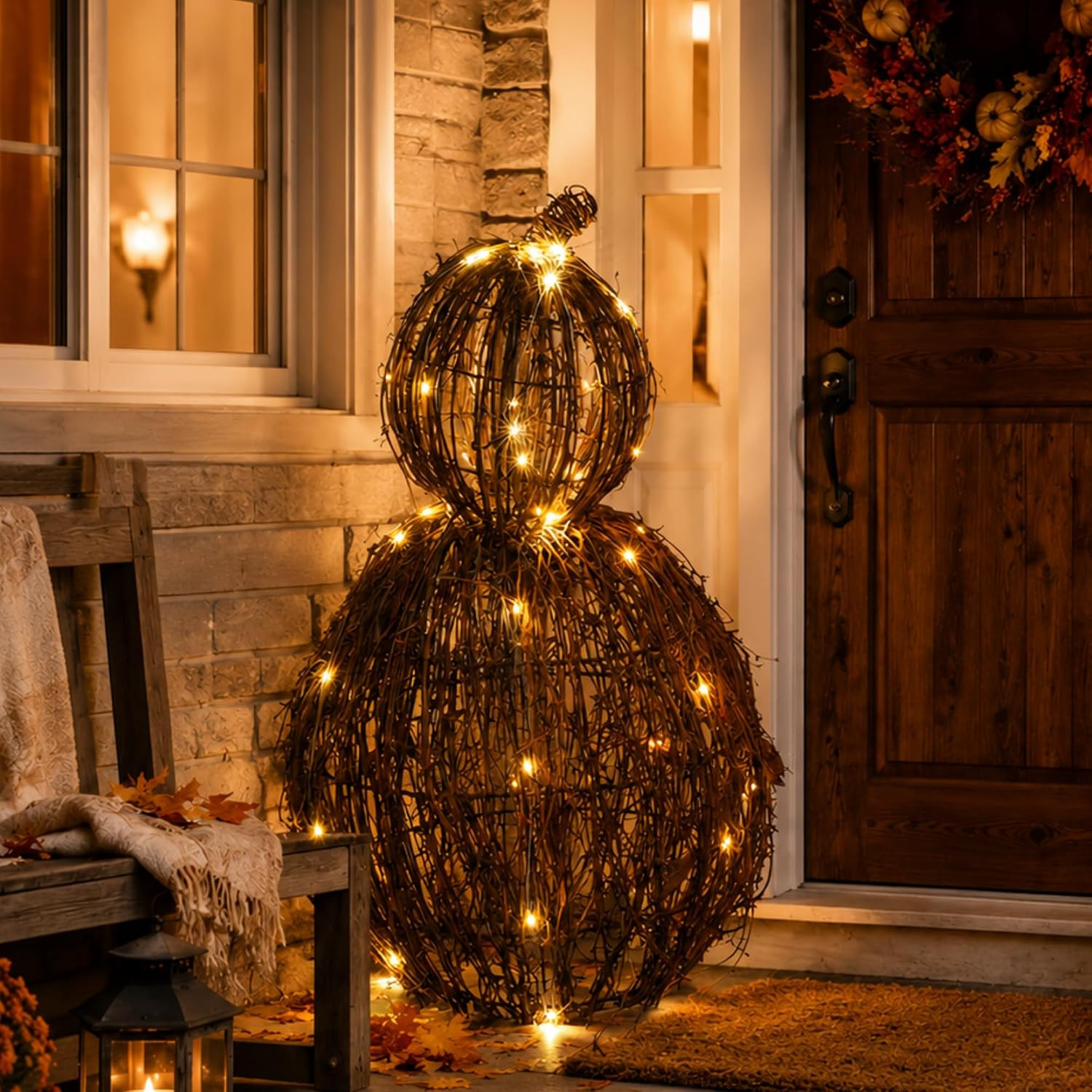 DoubleFill Large 20.5'' Wicker Fall Pumpkin Decoration, Lighted | Amazon (US)