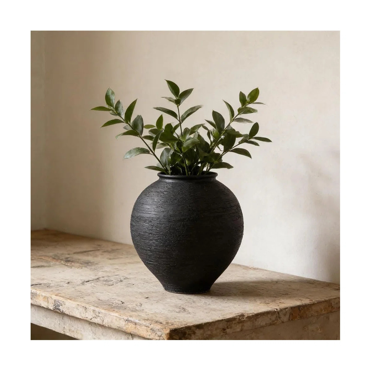 Large Black Ceramic Vase For Home Decor, 11.8 Inch Round Rustic Farmhouse Vase With Matte Finish,... | Wayfair North America