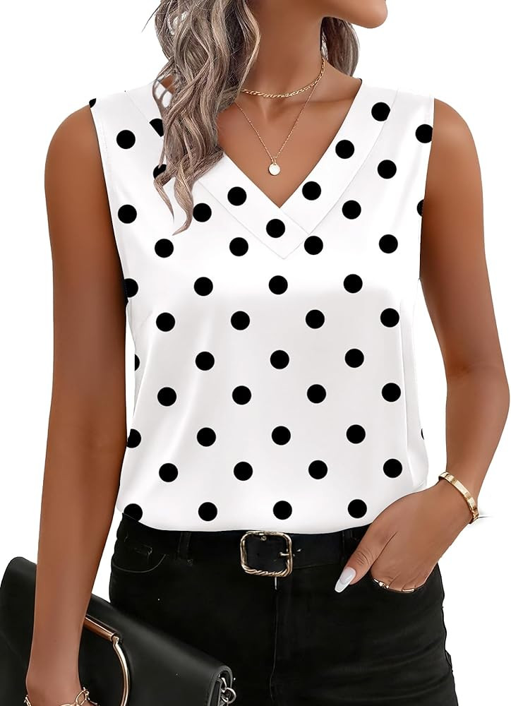 Zeagoo Women's Silk Satin Tank Tops V Neck Casual Camisoles Sleeveless Business Work Blouses Dres... | Amazon (US)