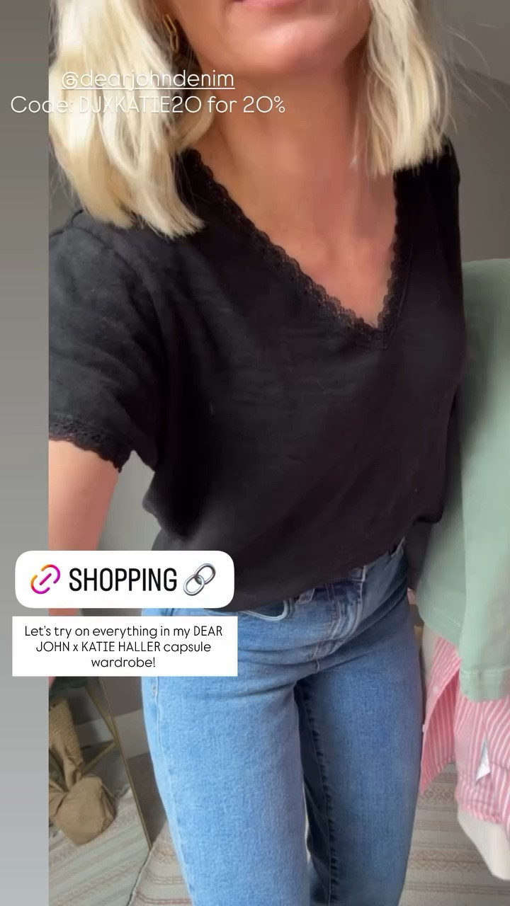 @dearjohndenim 
Code: DJXKATIE20 for 20% Let’s try on everything in my DEAR JOHN x KATIE HALLER capsule wardrobe!