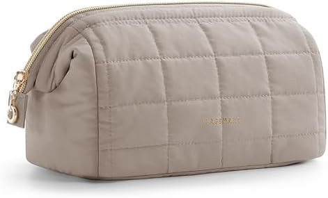 BAGSMART Makeup Bag Travel Toiletry Bag, Wide-open Zipper Pouch, Greige | Puffy Padded, Travel Es... | Amazon (US)