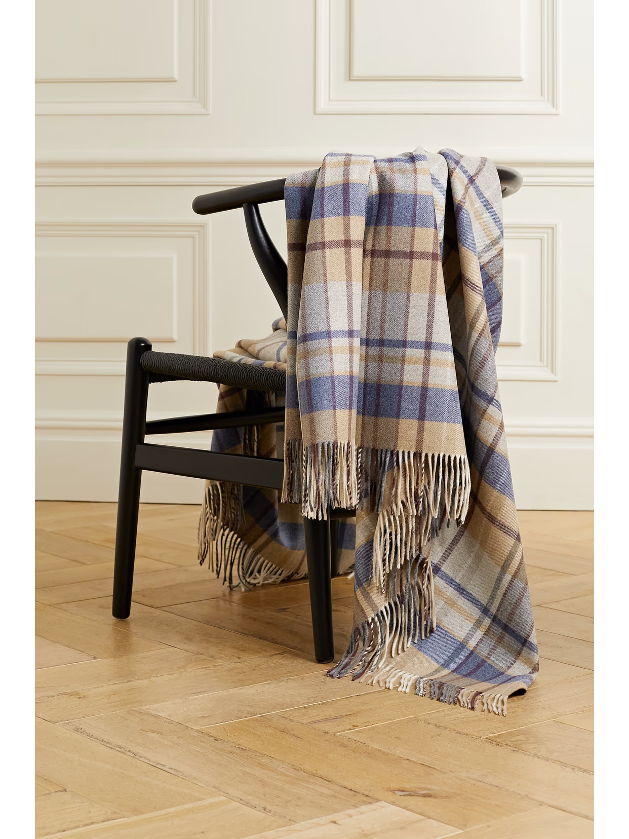 Gabriela Hearst - Fringed Checked Cashmere-twill Blanket - Blue - One size | NET-A-PORTER APAC