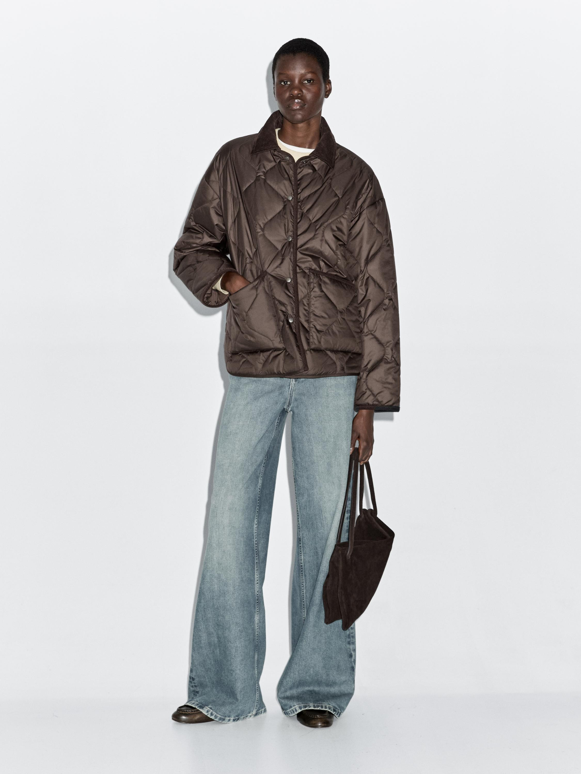 Water-repellent puffer jacket with corduroy detail | Massimo Dutti US