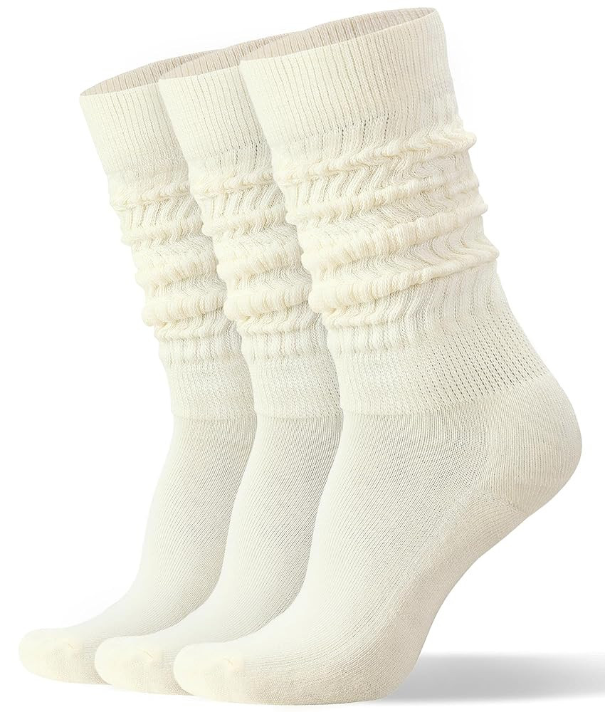 Womens Slouch Scrunch Socks Retro Knee High Soft Stack Chunky Cozy Boot Socks For Women Size 6-11 | Amazon (US)