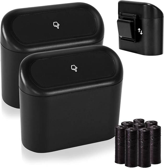Ginsco 2 Pack Mini Car Trash Can with Lid, Small Car Garbage Can, Cute Leakproof ABS Trash Bin, C... | Amazon (US)