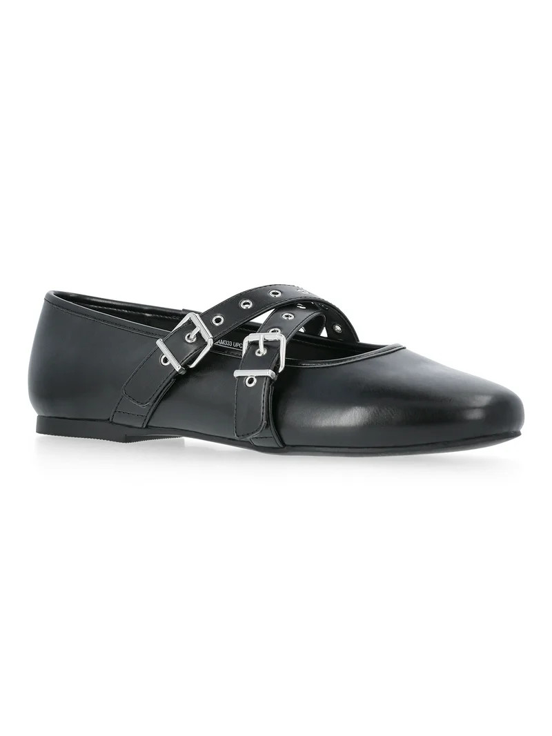 No Boundaries Mary Jane Ballet Flats with Cross-Band Buckle Strap, Women’s | Walmart (US)