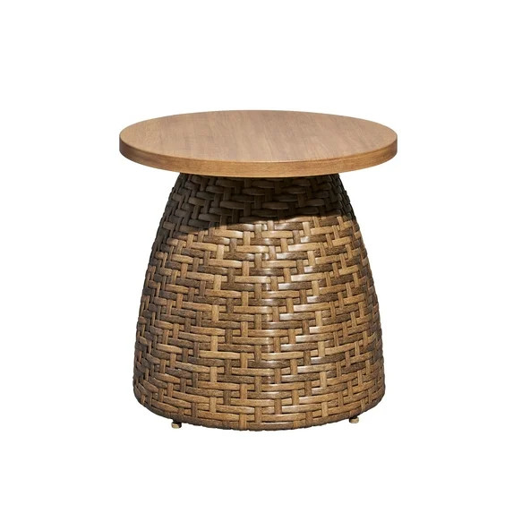 Beautiful Wicker Outdoor Side Table with Faux Wood Top by Drew Barrymore, Brown | Walmart (US)