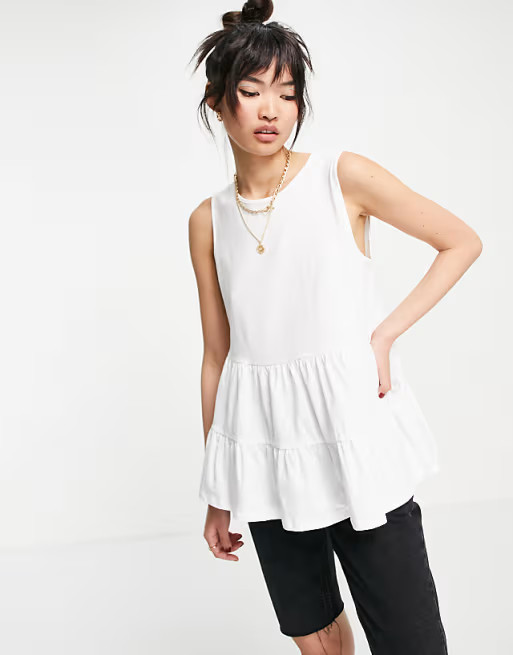 ASOS DESIGN sleeveless tiered smock top in white | ASOS | ASOS (Global)