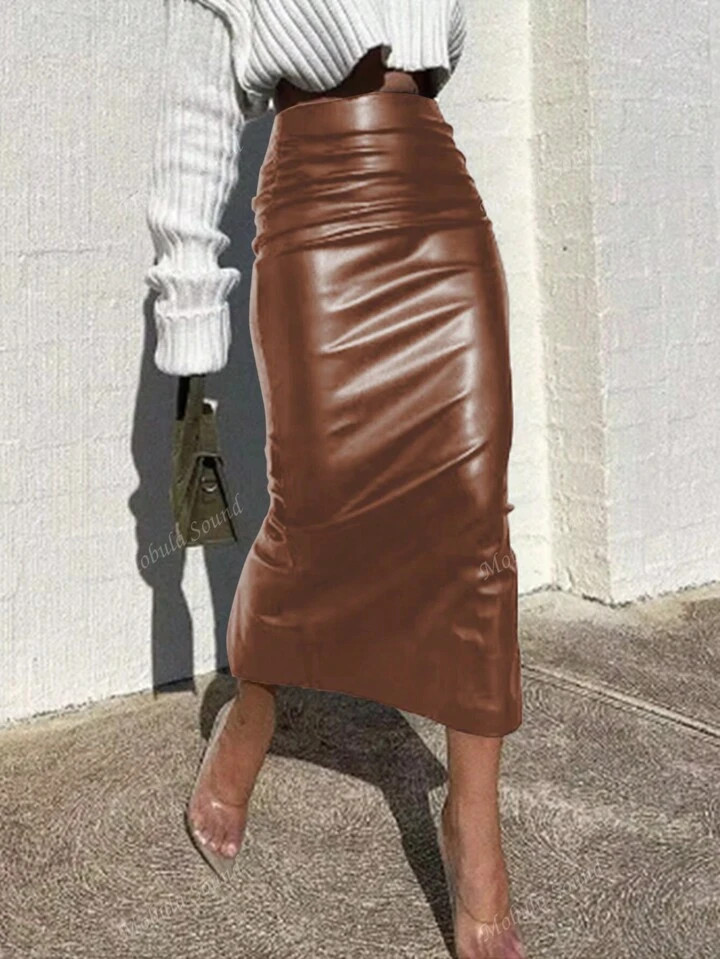 Mobula Sound# Fashionable Women Slim Fit Tight PU Skirt, Versatile Casual Autumn/Winter | SHEIN