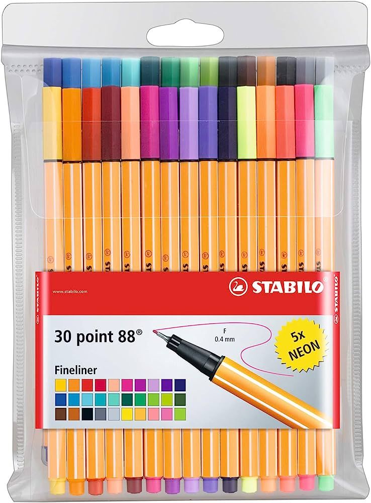 STABILO Point 88 Fineliner Pens, 0.4 mm - 30-Color Set | Amazon (US)