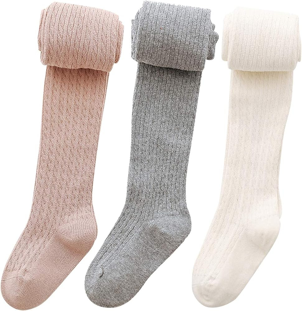 vanberfia Baby Girls Tights Cable Knit Leggings Stockings 3 Pack Pantyhose Infants Toddlers 2-10T... | Amazon (US)