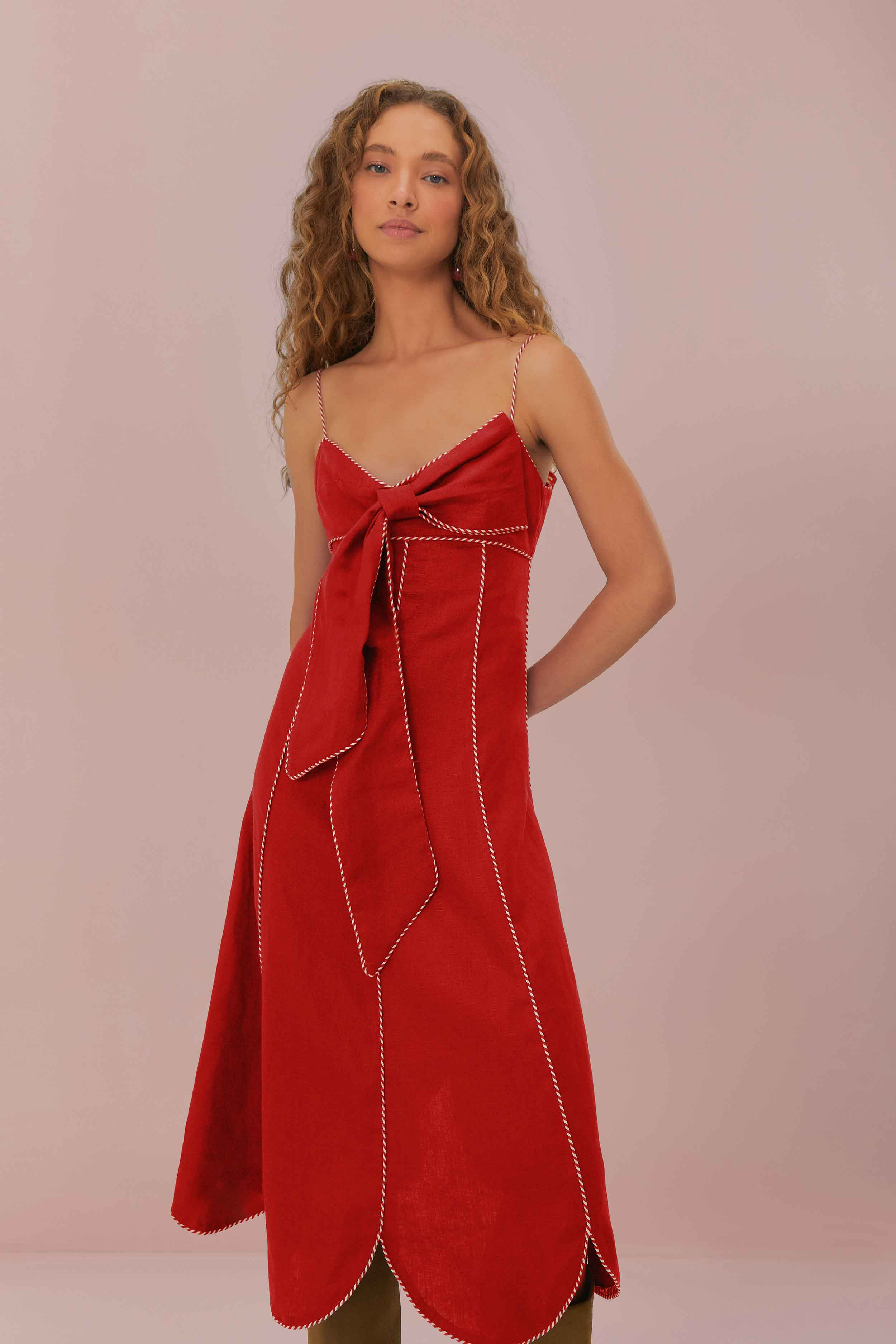 Red Front Bow Midi Dress | FarmRio (US)