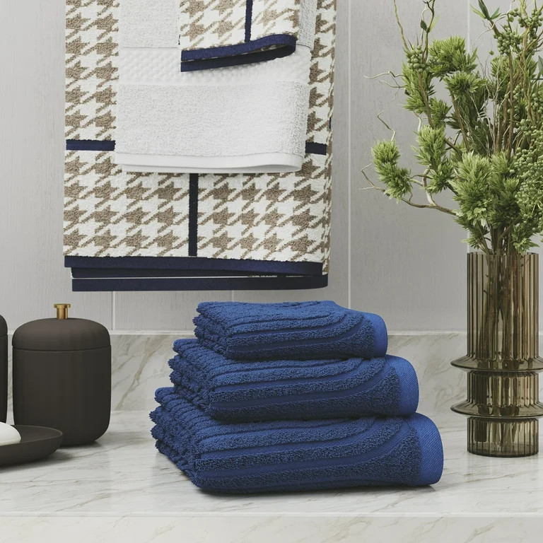 Beautiful by Drew Barrymore 6-Piece Textured Bath Towel Set, Soft 100% Cotton, Smokey Blue | Walmart (US)