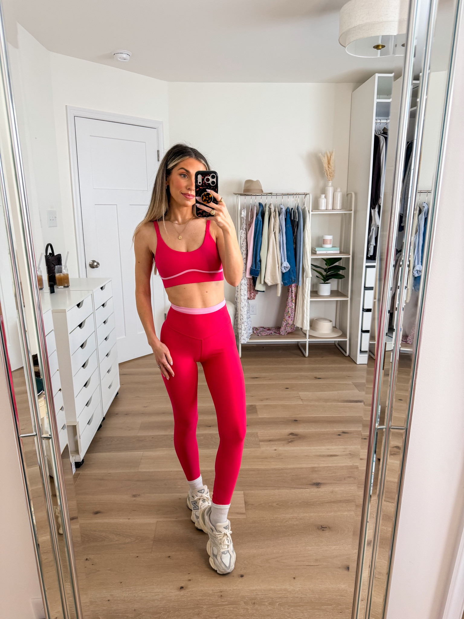 Target workout set — size xs! I love the pink color block detail and the material is soft stretchy and smooths everything out! 

#LTKActive #LTKootd #LTKfitnessgoals