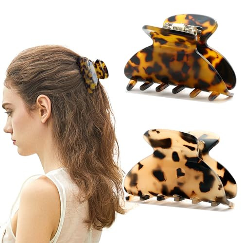 2Pcs Small Medium Hair Claw Clips for Women Tortoise Shell Claw Hair Clips for Thin Fine Medium Thick Hair | Amazon (US)