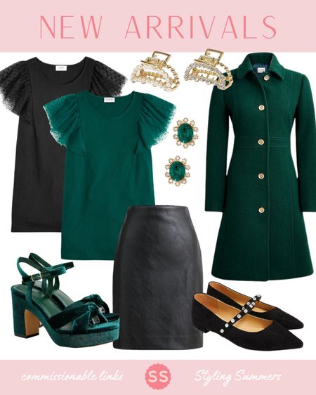 Dark green looks from jcrew factory! Coat dressy top leather skirt heels flats hair accessories 

#LTKshoecrush #LTKSeasonal #LTKsalealert