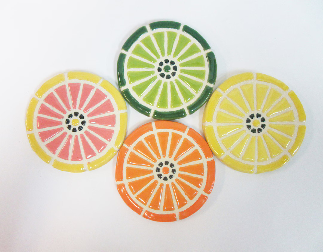 Mosaic Tile Coasters CITRUS SLICES Handmade Ceramic Tile Coasters: Stoneware Fruit Art Orange Lem... | Etsy (US)