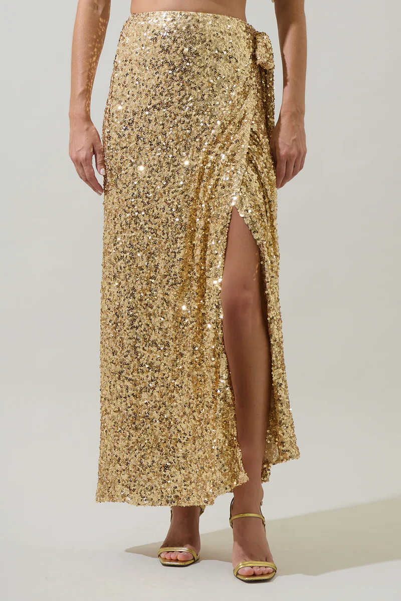 Korina Sequin Wrap Maxi Skirt | Sugarlips