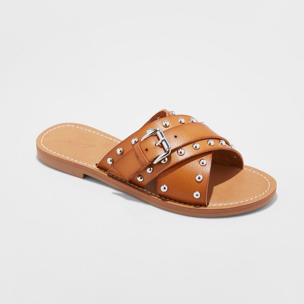 Women's Kellan Studded Crossband Slide Sandals - Universal Thread Cognac (Red) 9 | Target