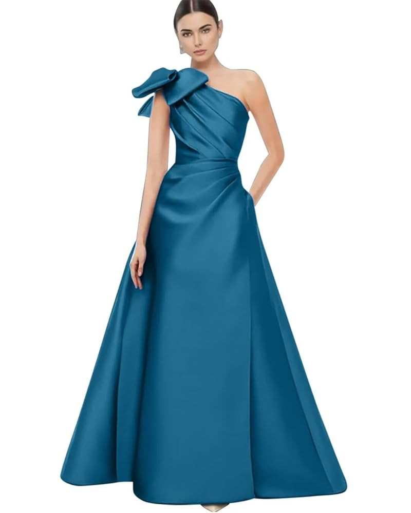 One Shoulder Mother of The Bride Dresses with Bow Satin Prom Dresses A Line Formal Evening Party ... | Amazon (US)