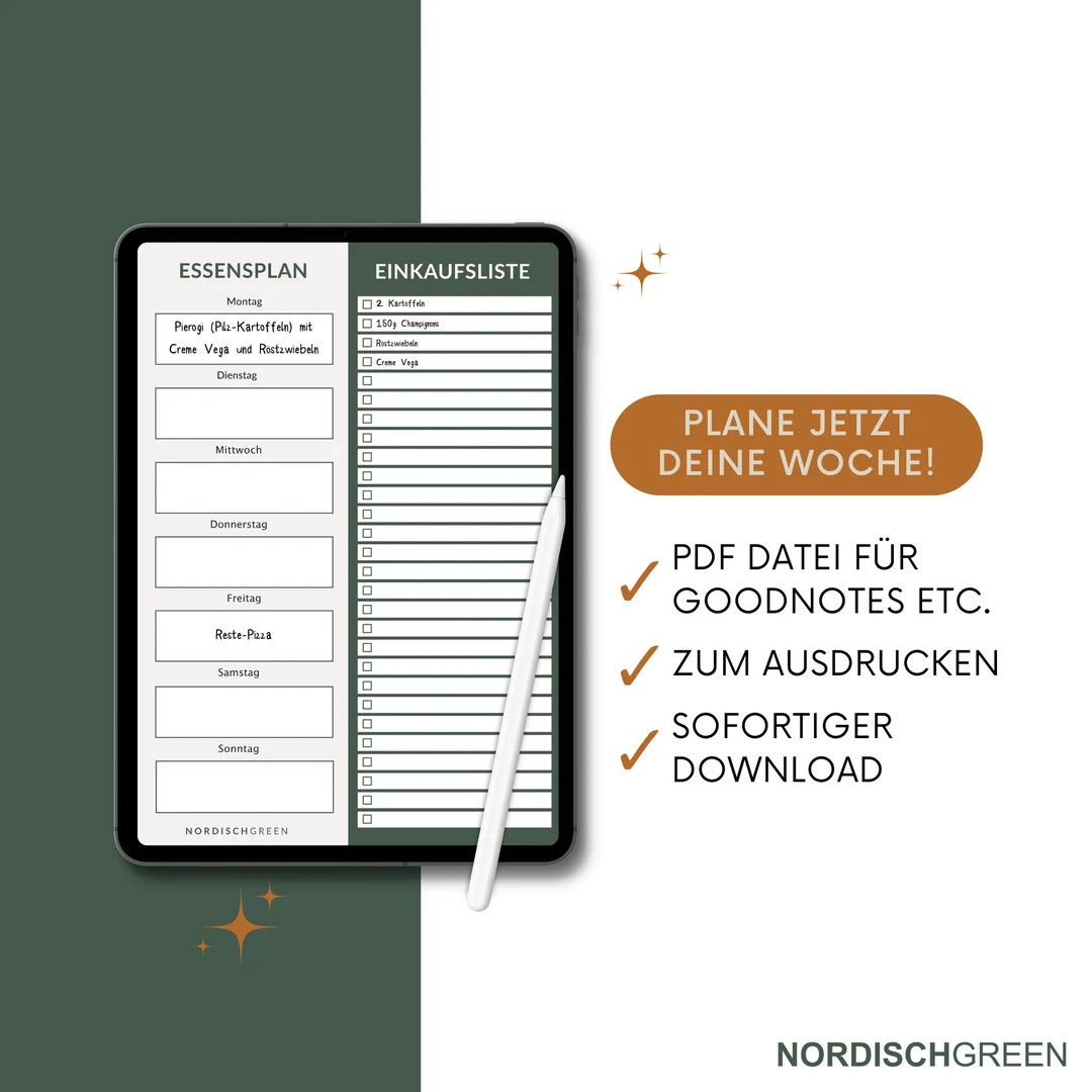 Essensplaner | Menüplaner mit Einkaufsliste zum ausdrucken oder für GoodNotes | Etsy (DACH)