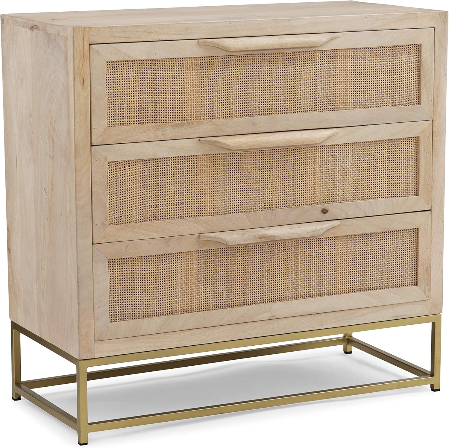 Powell Natural Rattan and Gold Base 3 Drawer Danika Cabinet, Three | Amazon (US)