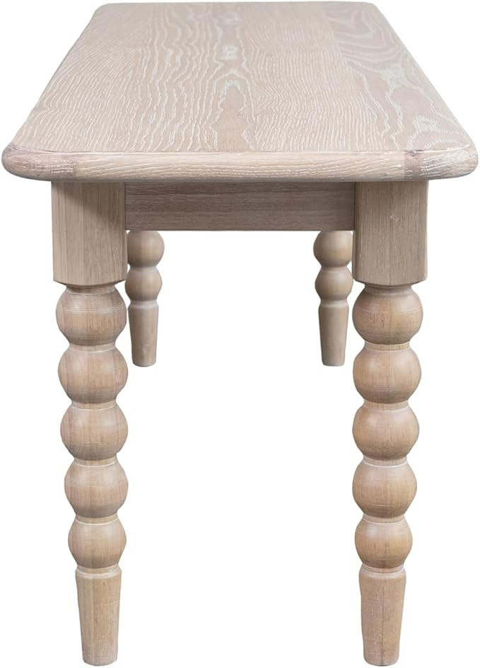 Creative Co-Op Rubberwood and Oak Wood Veneer Bench with Turned Legs, Natural | Amazon (US)