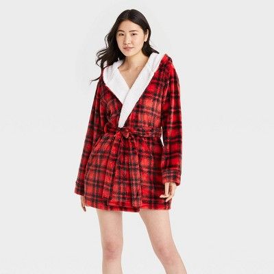 Women's Plaid Cozy Short Robe - Colsie™ Red | Target