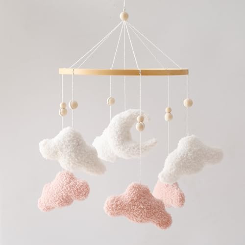 EERKEOD Baby Crib Mobile Bunny Nursery Mobile for Boys Girls Teddy Velvet Mobile Nursery Decor for Infant Bedroom Hanging Baby Mobile for Bassinet Newborn Baby Gift（Pink Clouds） | Amazon (US)