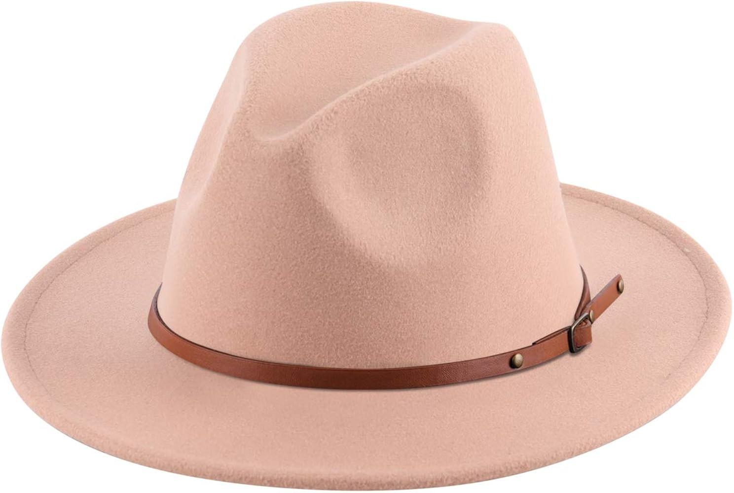 Lanzom Women Lady Retro Wide Brim Floppy Panama Hat Belt Buckle Wool Fedora Hat | Amazon (US)