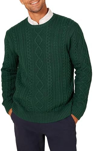 Amazon Essentials Mens Long-Sleeve 100% Cotton Fisherman Cable Crewneck Sweater | Amazon (US)