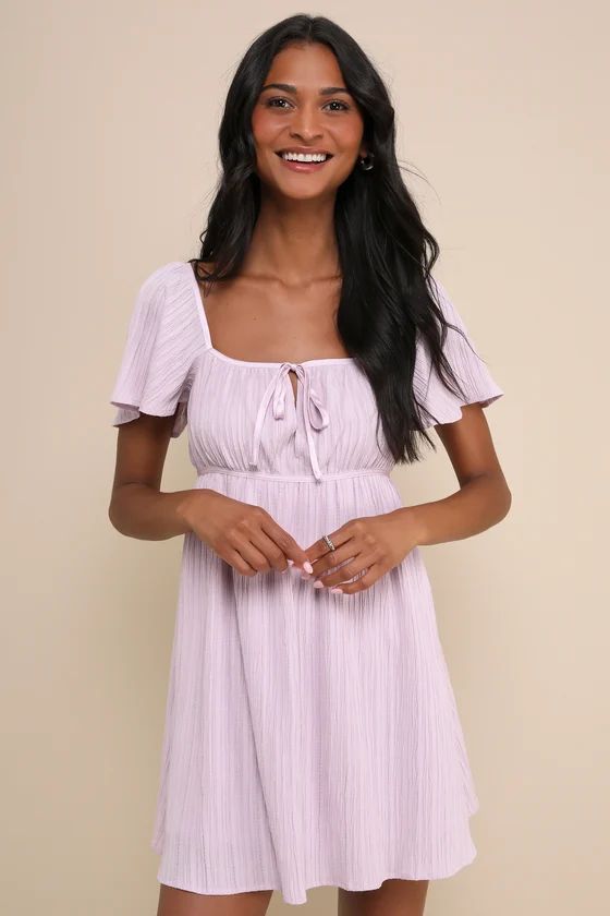 Lavender Plisse Textured Mini Dress | Summer Dress With Sleeves | Summer Dress Mini | Lulus