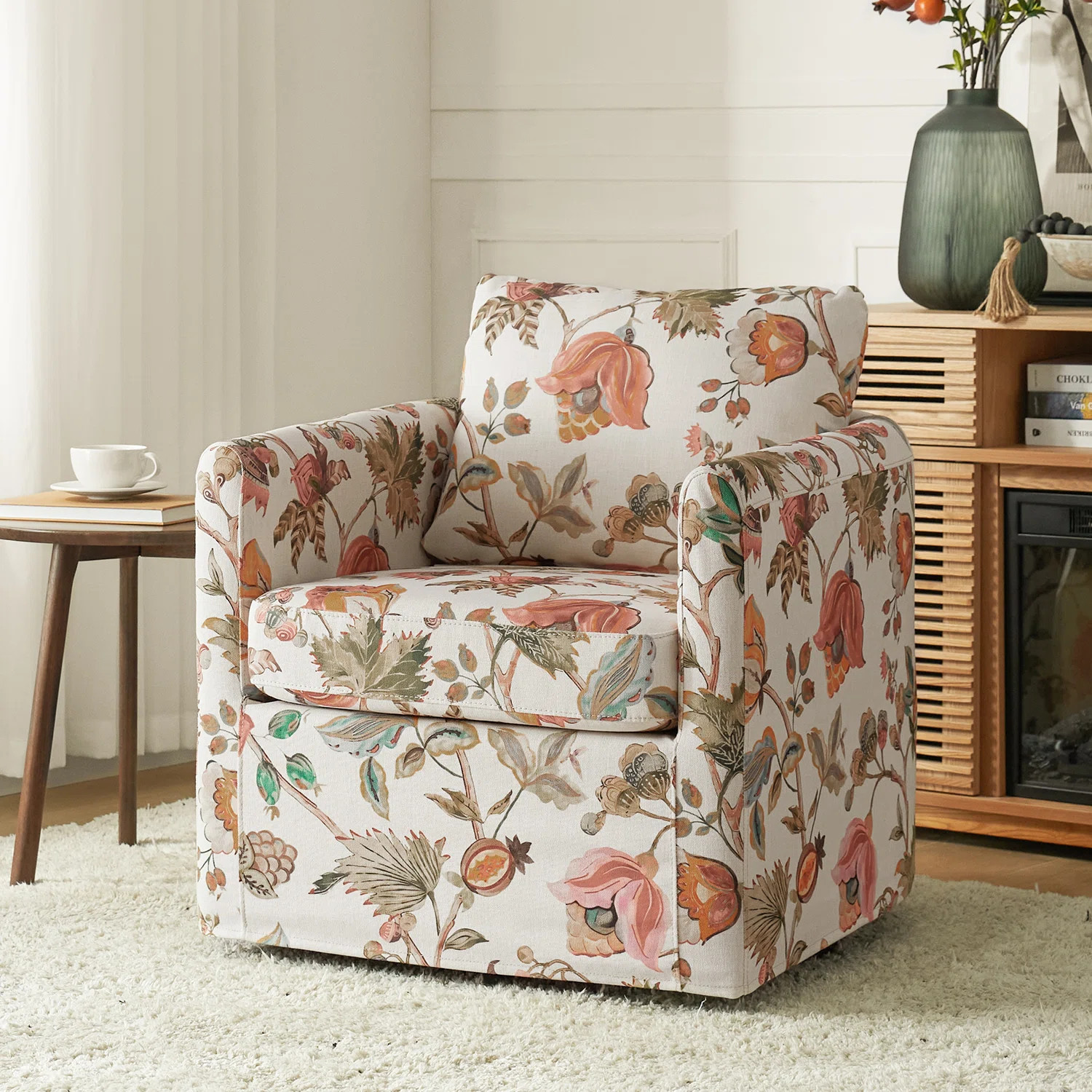 Nicha Upholstered Slipcovered Swivel Barrel Chair | Wayfair North America